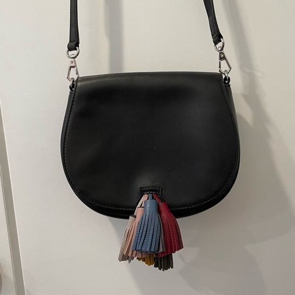 ⭐️ Rebecca Minkoff Sofia Multicolor Tassel Rainbow Black Leather Crossbody Bag - Picture 8 of 16